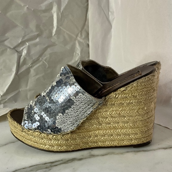 Marc by Marc Jacobs Silver Sequin Wedge Espadrille Slides 40 EU - Picture 2 of 8